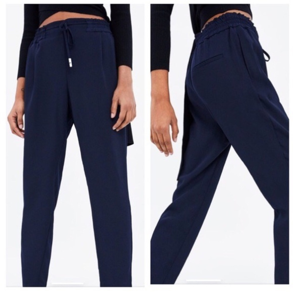 Zara Jogger Style Drawstring Trousers‎ in Navy, Size S
